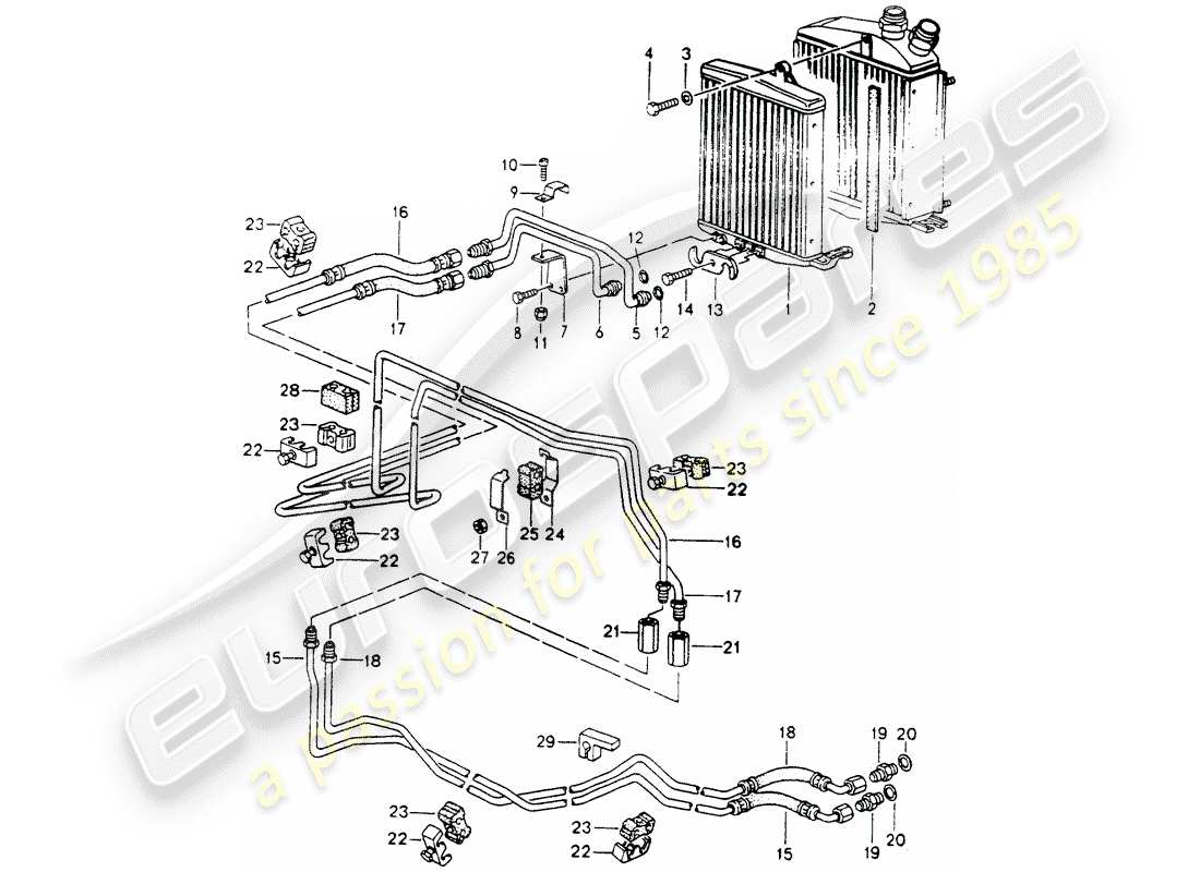 porsche 964 (1990) tiptronic - atf cooler - atf lines part diagram