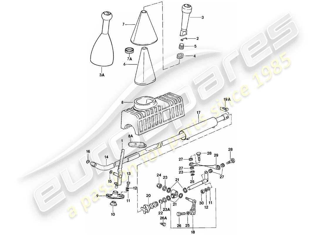 porsche 924 (1984) shift mechanism - manual gearbox part diagram