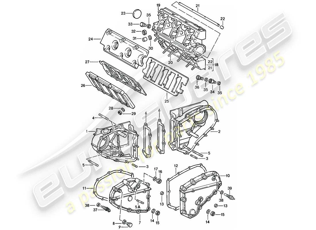 porsche 911 (1985) camshaft housing - chain case part diagram