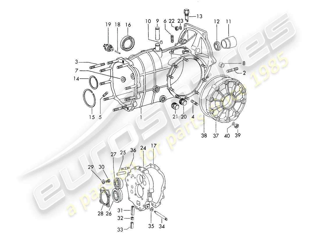 porsche 911/912 (1965) transmission case - sportomatic parts diagram