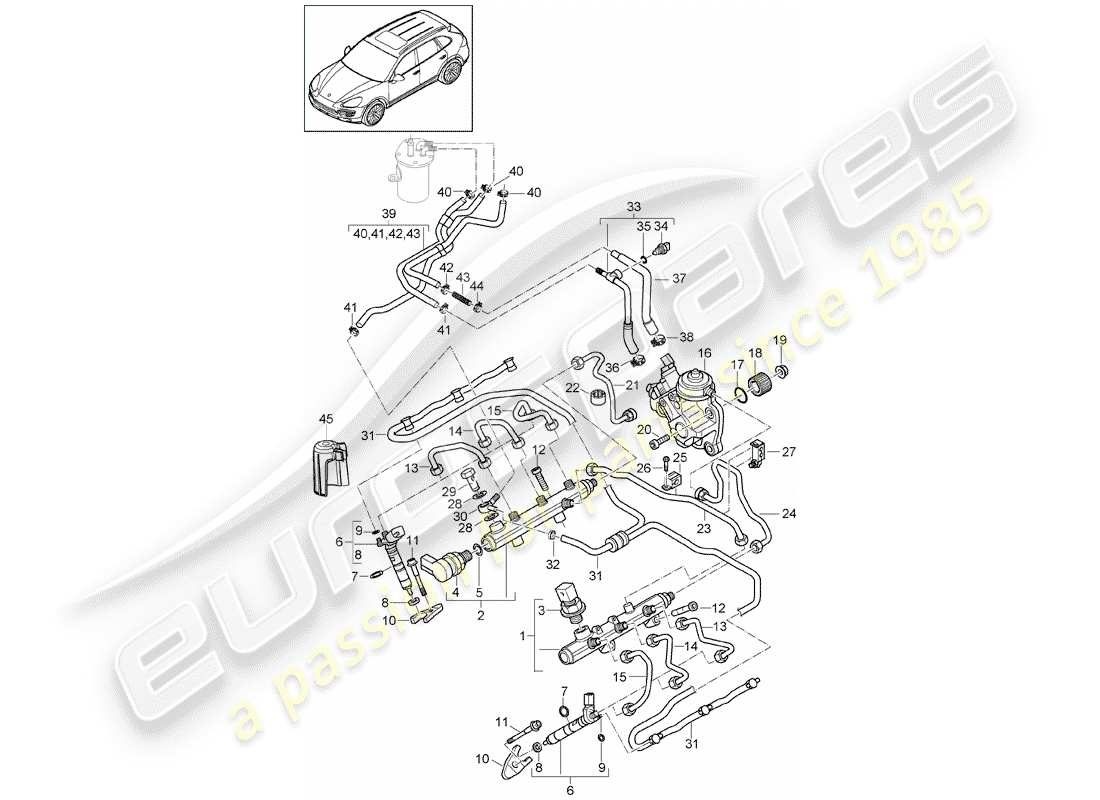 porsche cayenne e2 (2011) fuel collection pipe part diagram