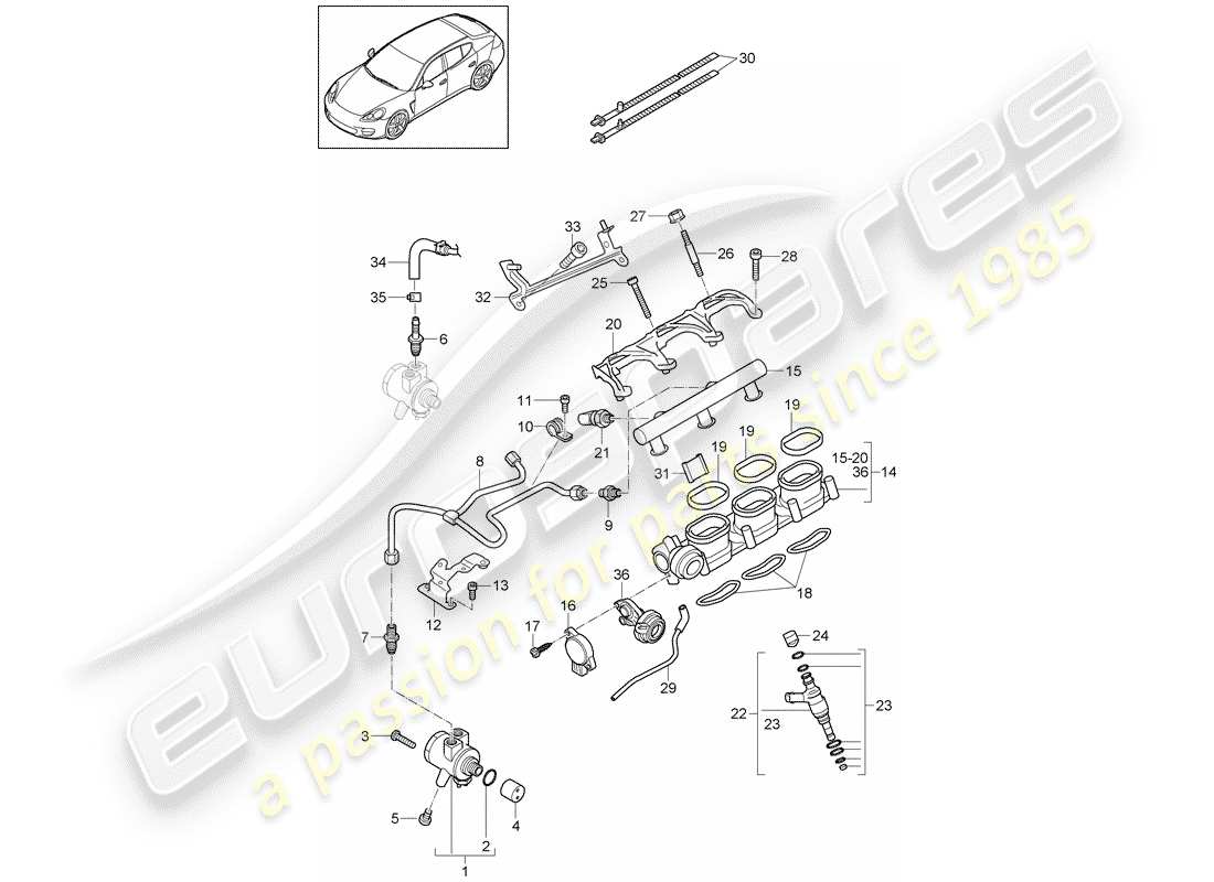 porsche panamera 970 (2016) fuel collection pipe part diagram