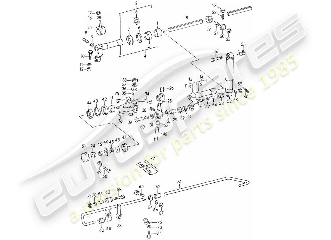 porsche 356/356a (1951) front axle - lubricants parts diagram