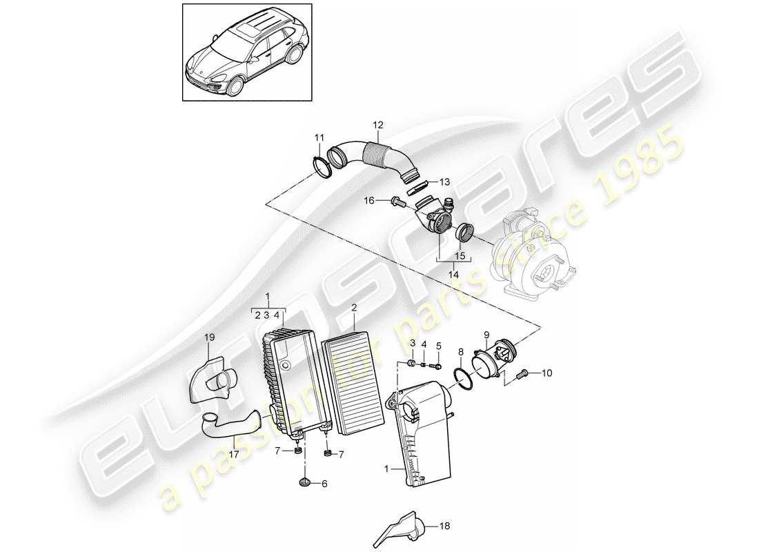 porsche cayenne e2 (2017) air cleaner with connecting parts diagram