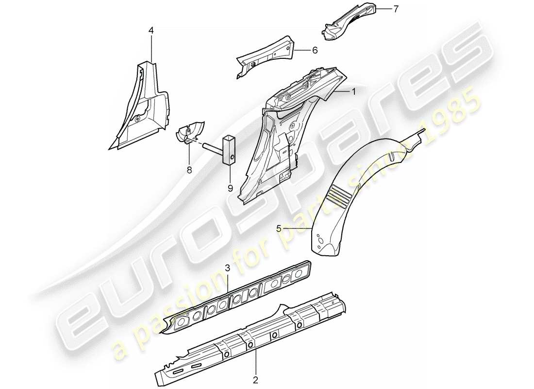 porsche 997 (2005) side panel part diagram