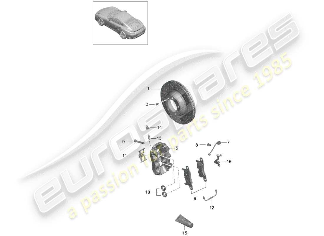 porsche 991 t/gt2rs disc brakes part diagram