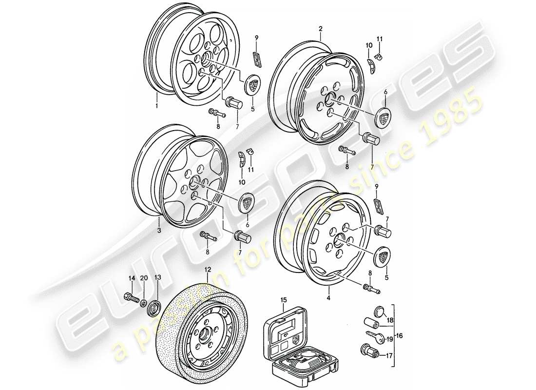 porsche 944 (1989) disc wheel part diagram