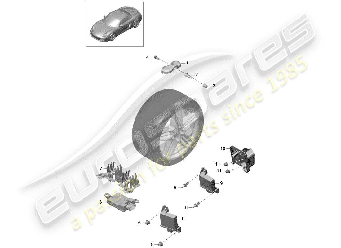 porsche boxster 981 (2012) tire pressure control system part diagram