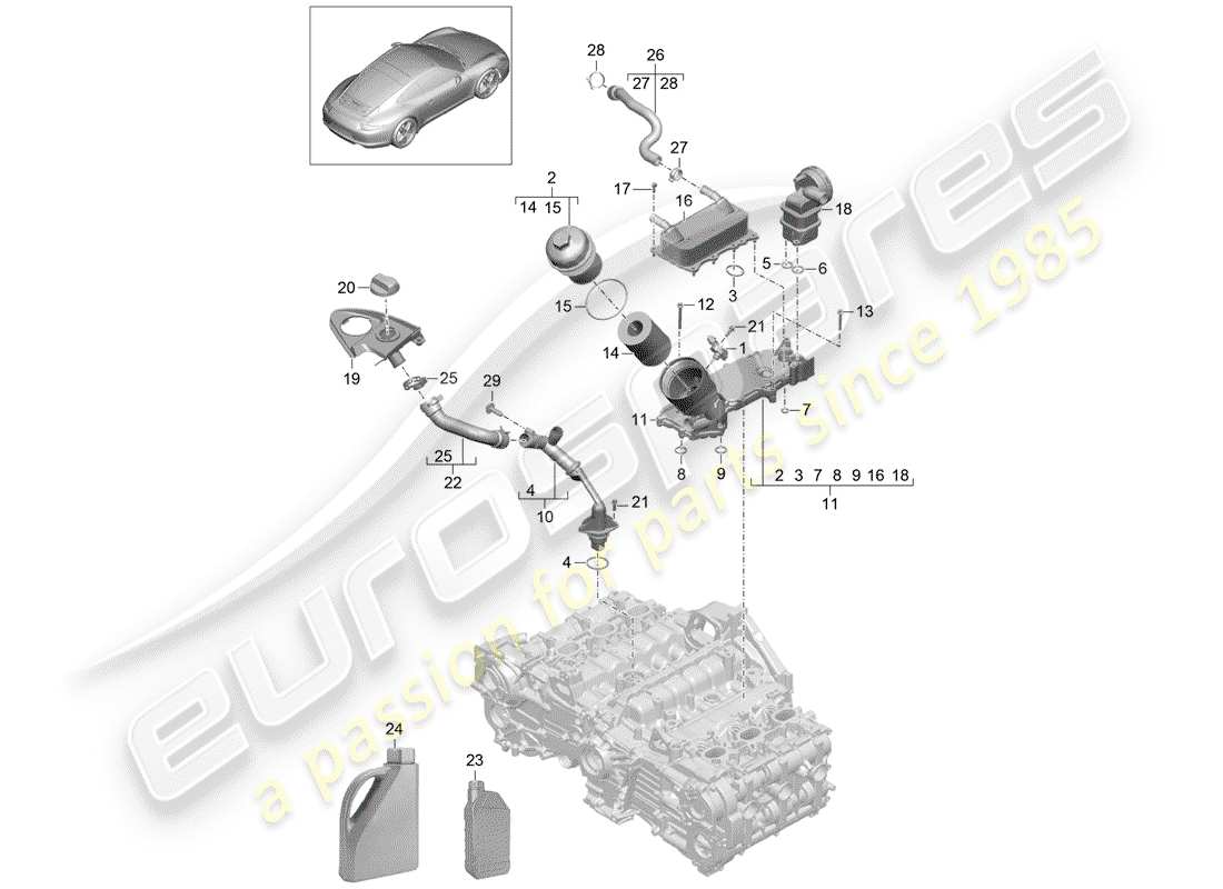 porsche 991 (2013) engine lubrication parts diagram