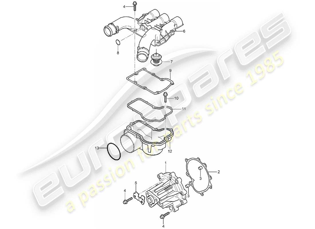 porsche cayenne (2004) water pump parts diagram