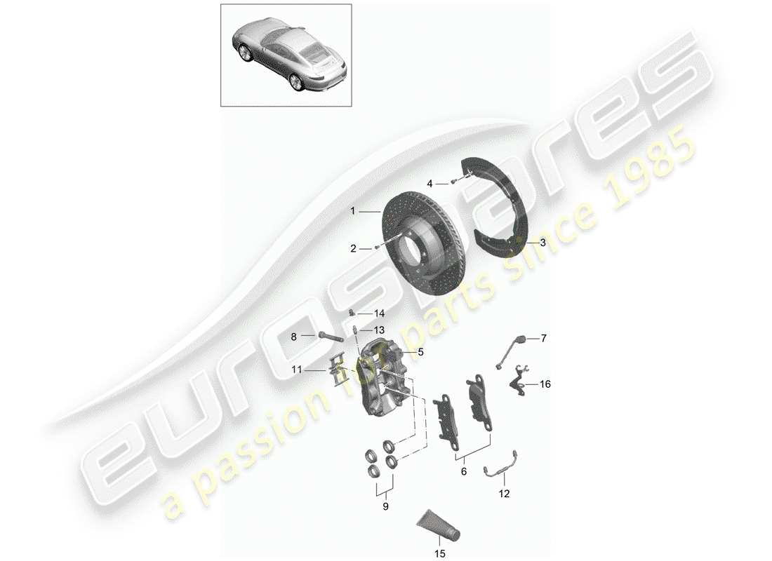 porsche 991 (2012) disc brakes part diagram