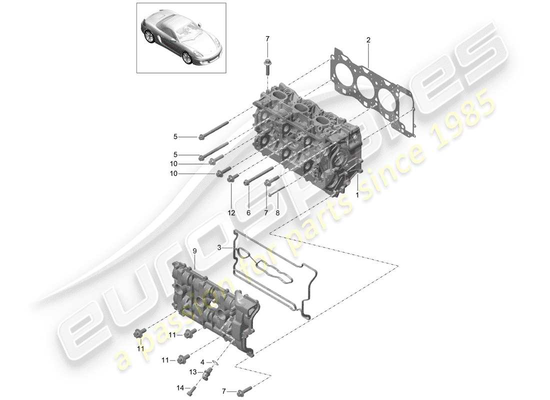 porsche boxster 981 (2012) cylinder head part diagram