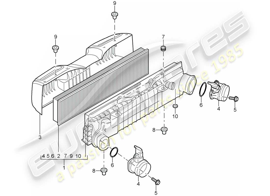 porsche 997 t/gt2 (2007) air cleaner parts diagram