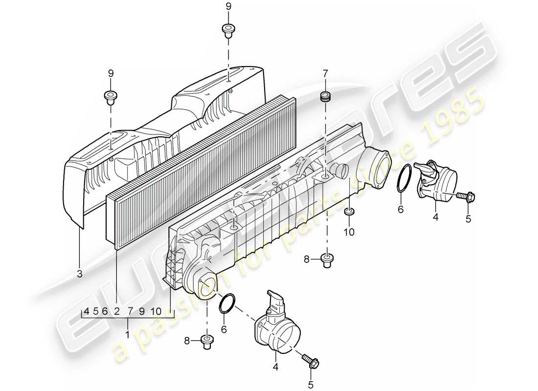 porsche 997 t/gt2 (2007) air cleaner part diagram