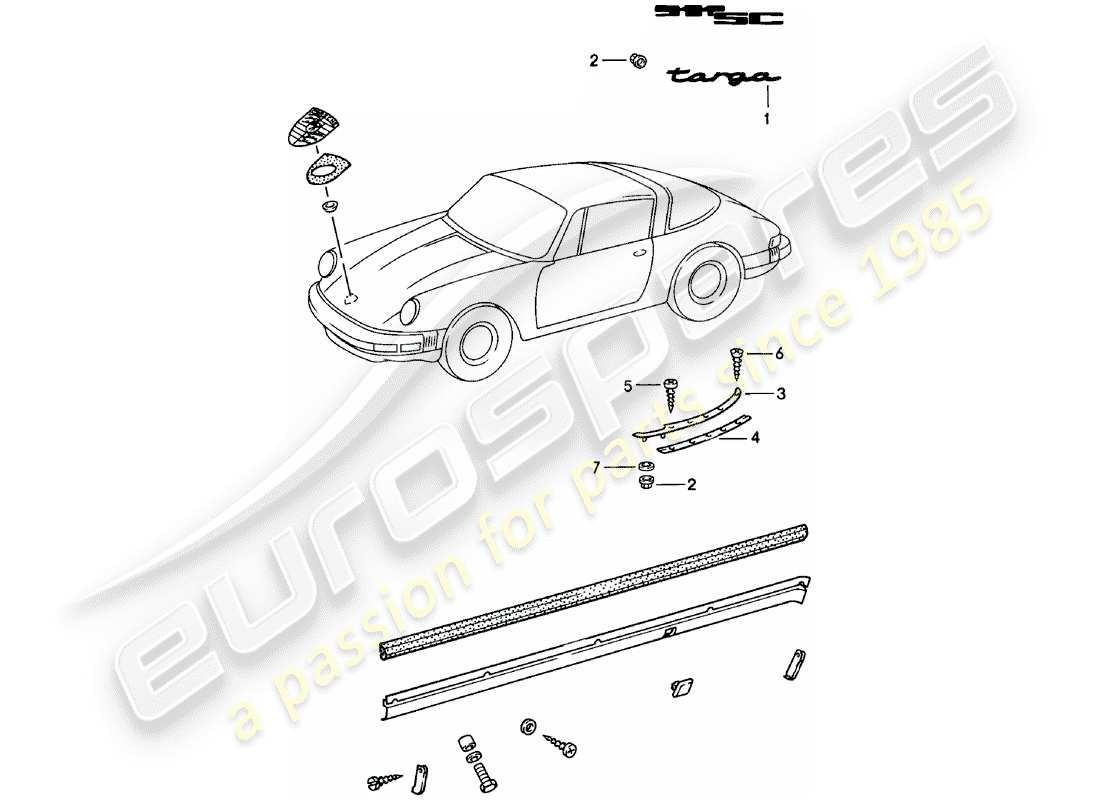 porsche 911 (1983) decorative fittings parts diagram