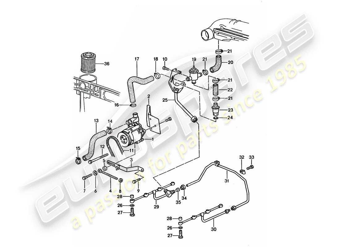 porsche 928 (1993) air injection - for cars without - catalyst part diagram