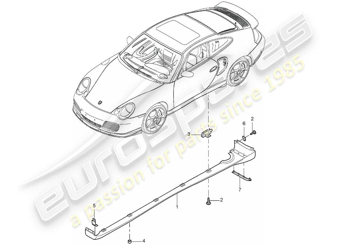 porsche 996 t/gt2 (2005) trim cover - sill - single parts parts diagram