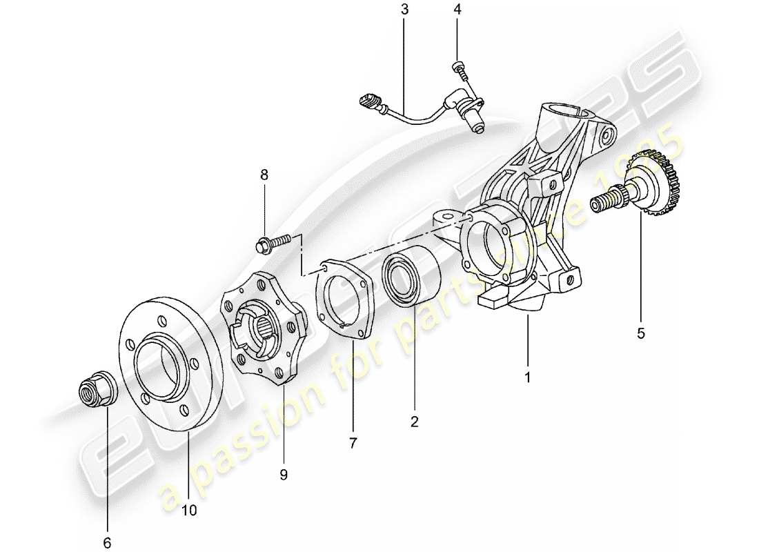 porsche boxster 986 (2000) wheel carrier - wheel hub parts diagram