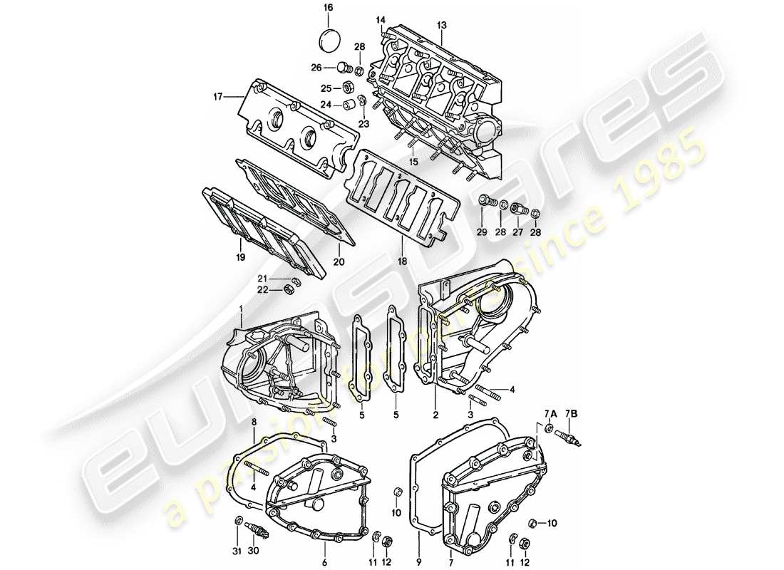 porsche 911 (1983) camshaft housing - chain case parts diagram