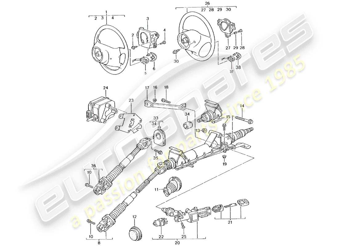 porsche boxster 986 (2002) steering protective pipe - intermediate steering shaft - steering wheel parts diagram