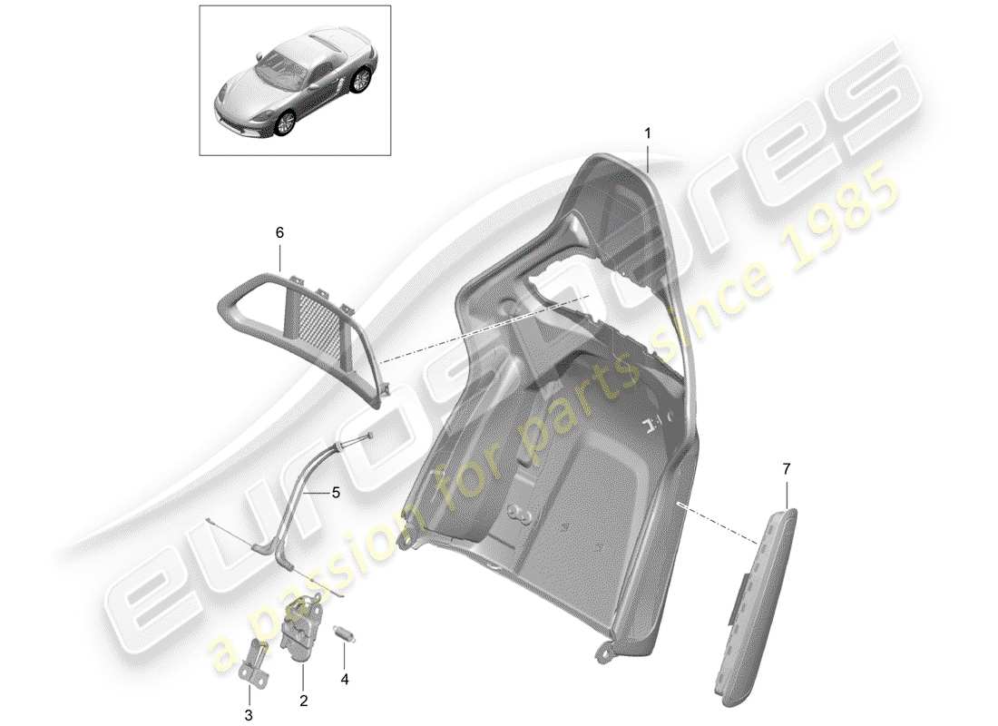 porsche 718 boxster (2017) backrest shell parts diagram