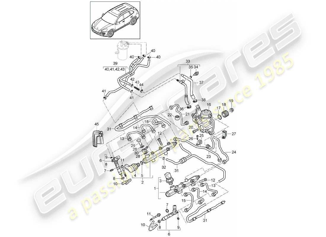 porsche cayenne e2 (2018) fuel collection pipe part diagram