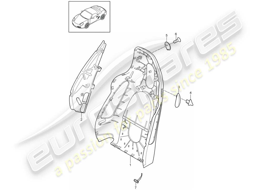 porsche boxster 987 (2012) backrest shell part diagram