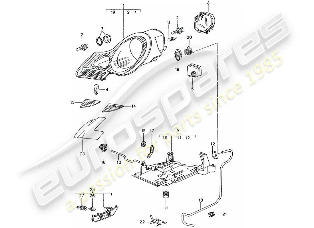 porsche 996 (2000) headlamp - turn signal repeater - d >> - mj 2001 part diagram