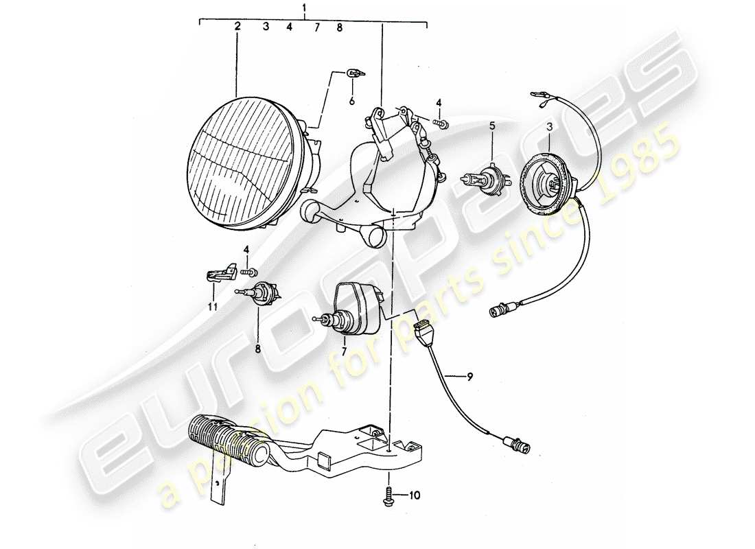 porsche 968 (1994) headlamp part diagram