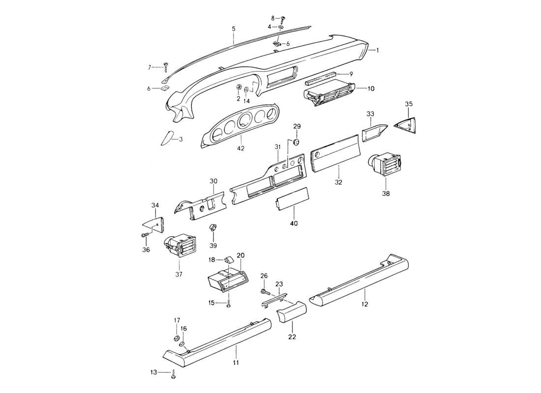 porsche 964 (1994) dashboard - knee pad trim - for cars without - airbag part diagram