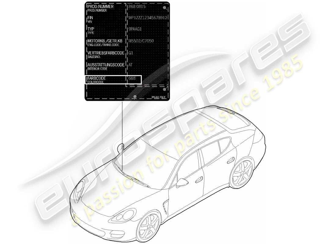 porsche panamera 970 (2016) paint touch-up stick part diagram