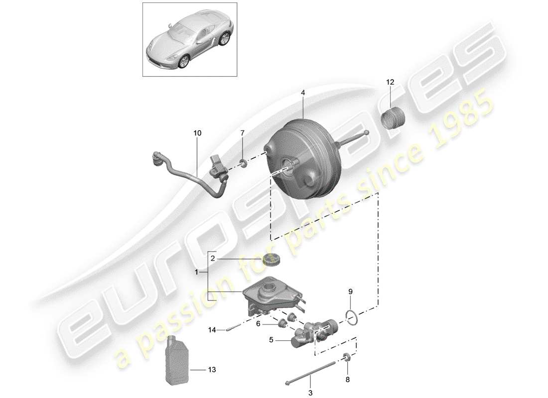 porsche 718 cayman (2019) brake master cylinder parts diagram