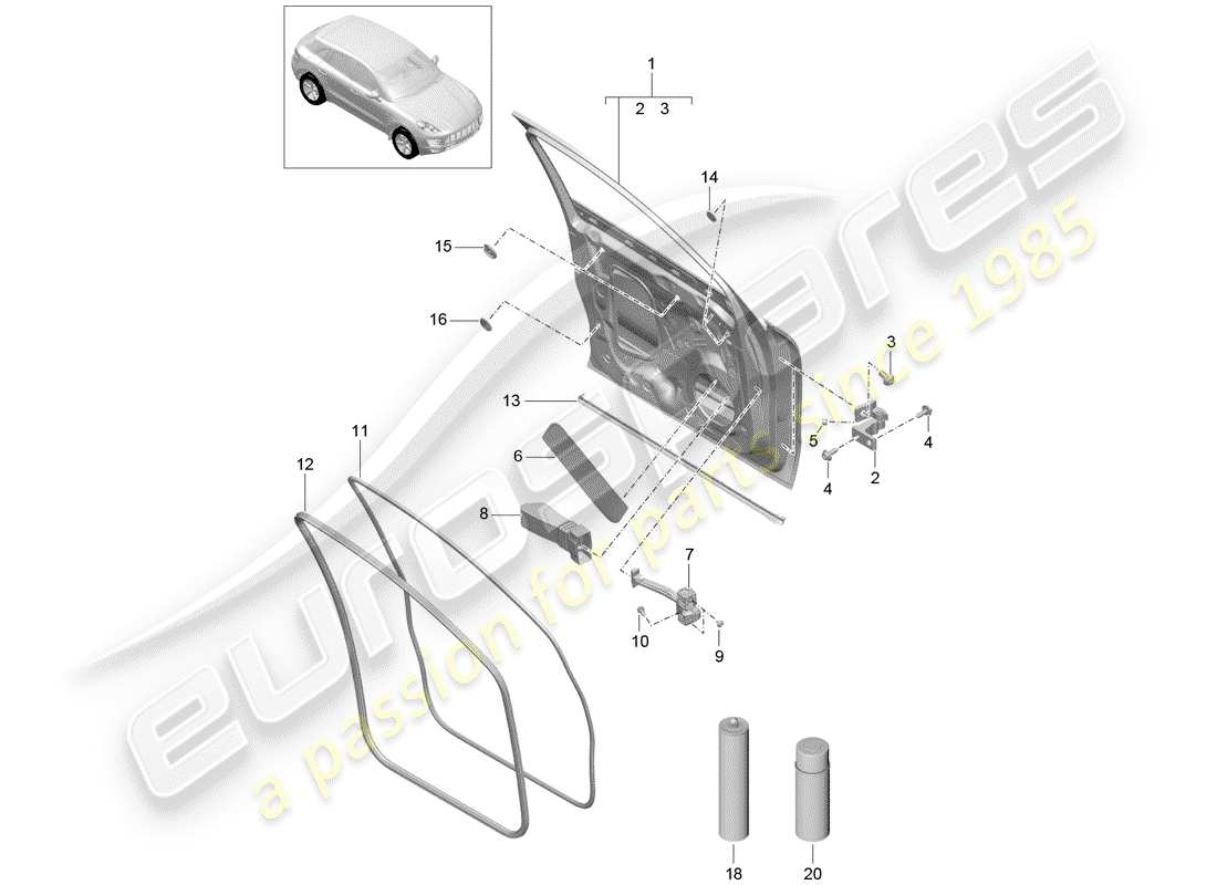 porsche macan (2017) door shell parts diagram
