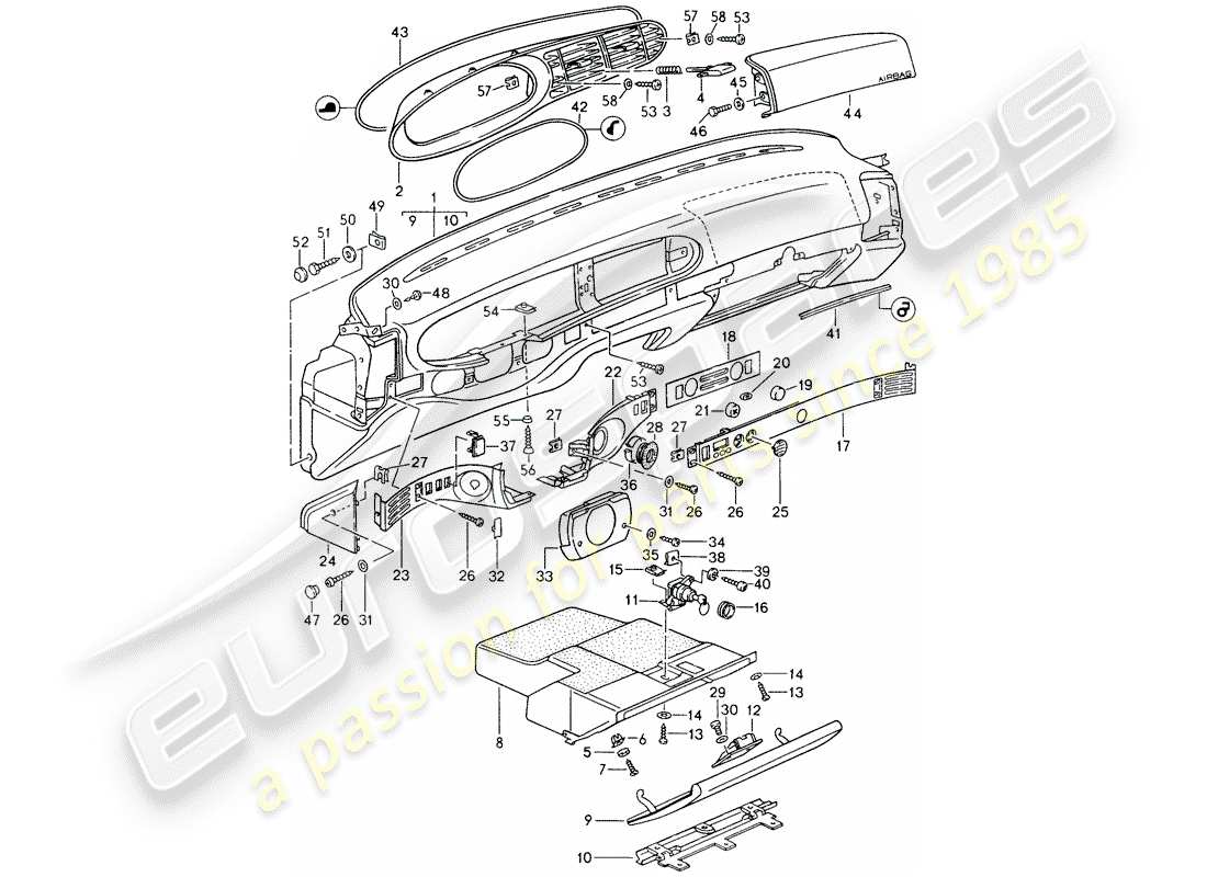 porsche 944 (1989) dash panel trim part diagram