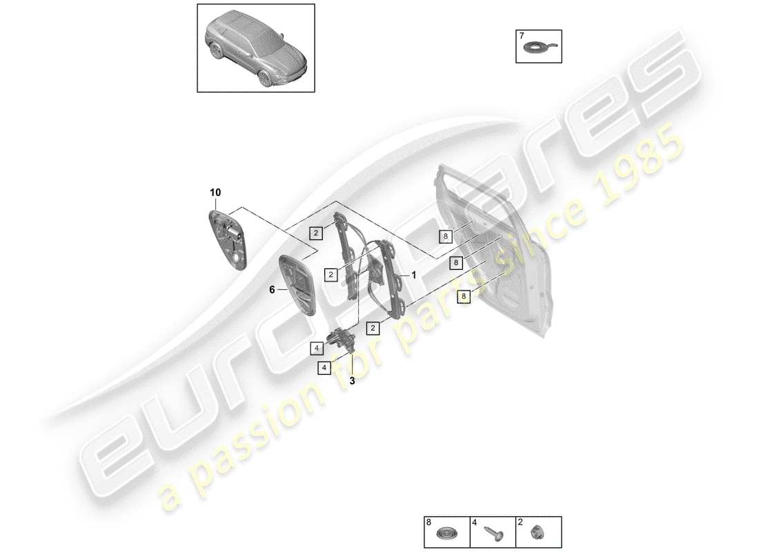 porsche cayenne e3 (2019) window regulator part diagram