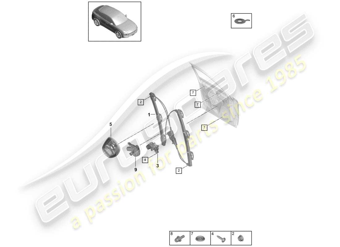 porsche cayenne e3 (2019) window regulator part diagram