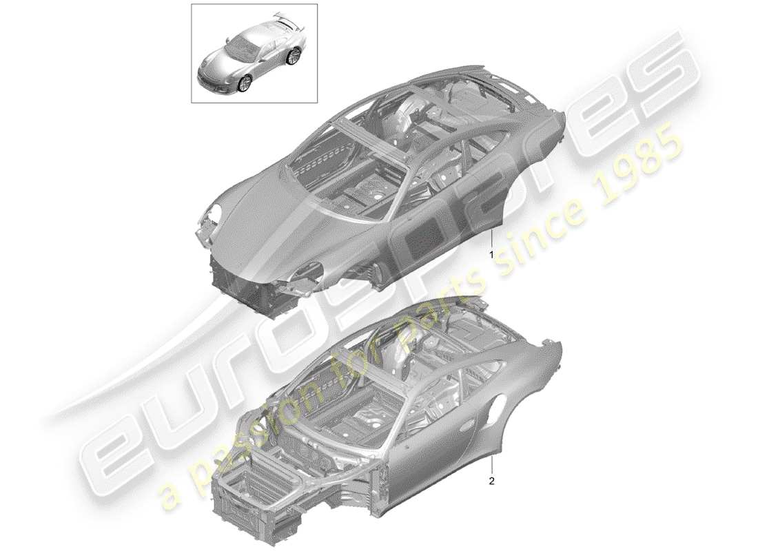 porsche 991r/gt3/rs (2020) car body parts diagram