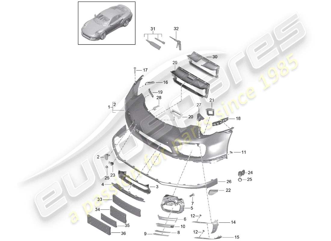 porsche 991 turbo (2017) bumper parts diagram