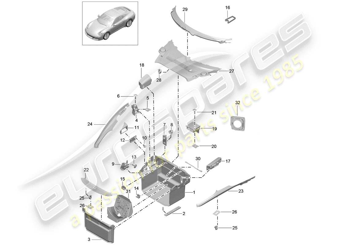 porsche 991 gen. 2 (2019) boot lining part diagram