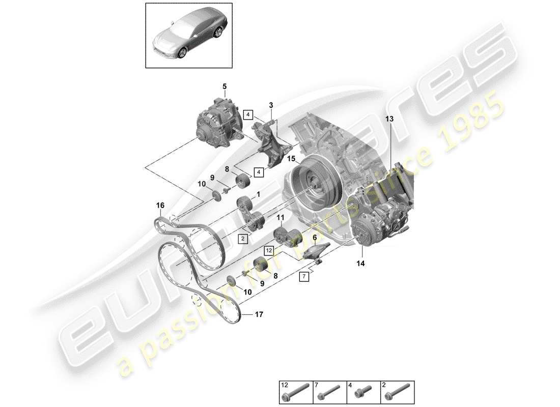 porsche panamera 971 (2019) v-ribbed belt parts diagram