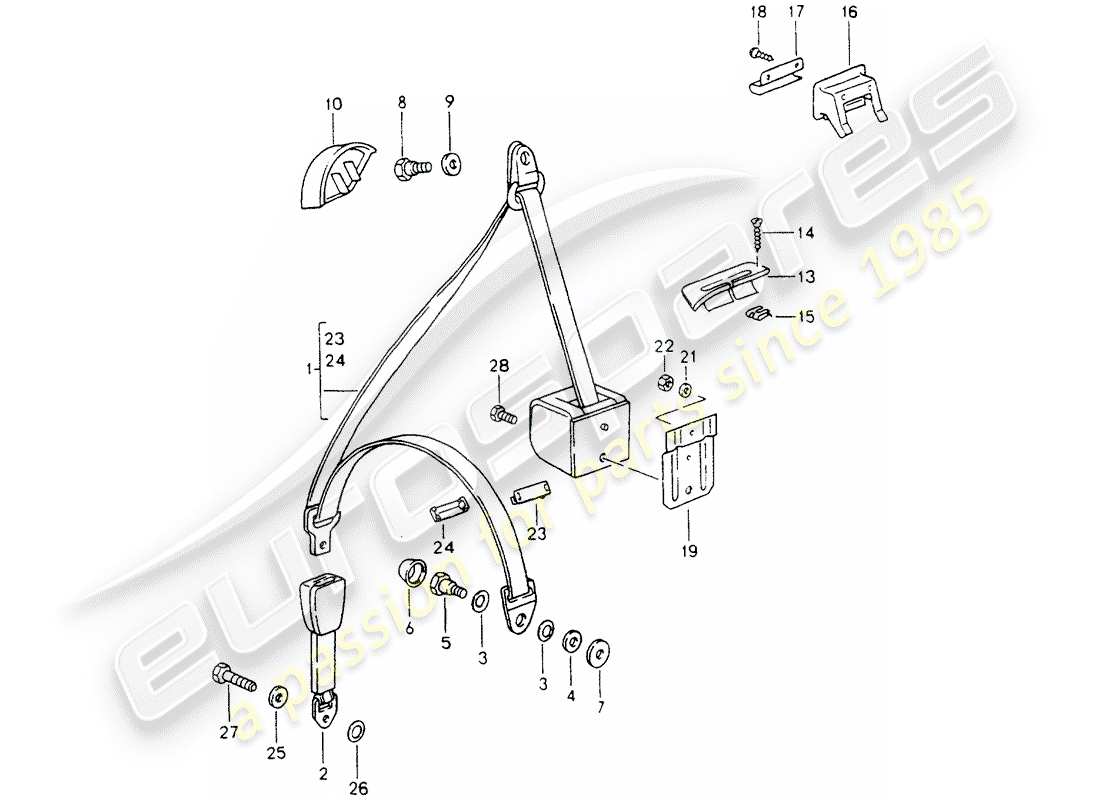 porsche 964 (1989) seat belt part diagram