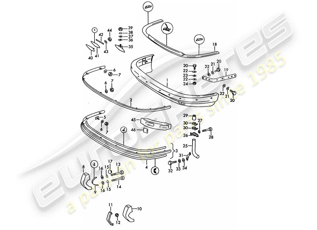 porsche 911/912 (1967) bumper - d >> - mj 1968 part diagram