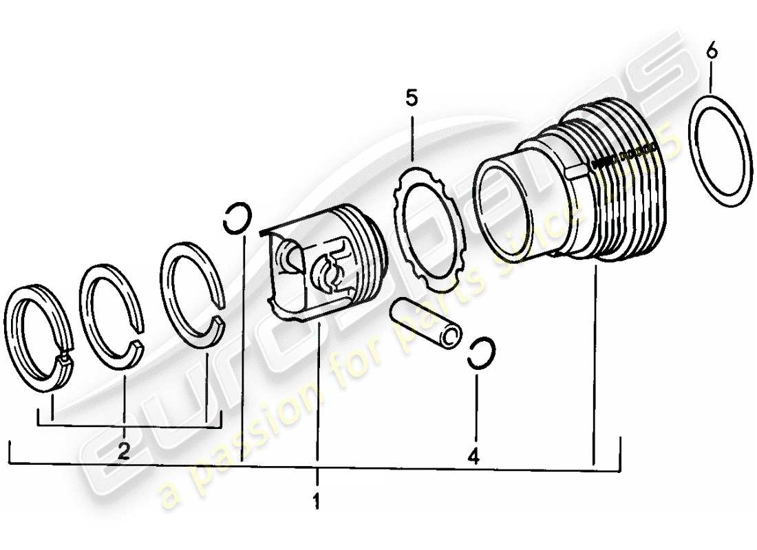 porsche 911 (1987) cylinder with pistons part diagram