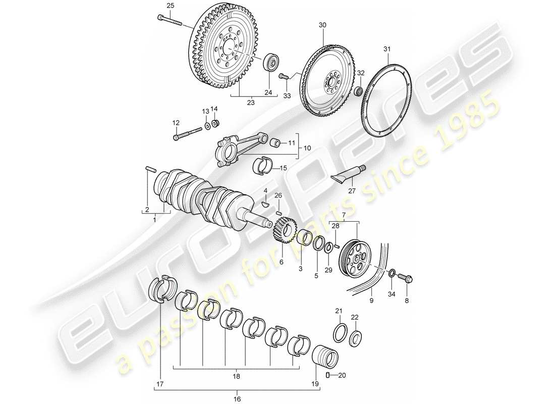 porsche 996 gt3 (2001) crankshaft part diagram