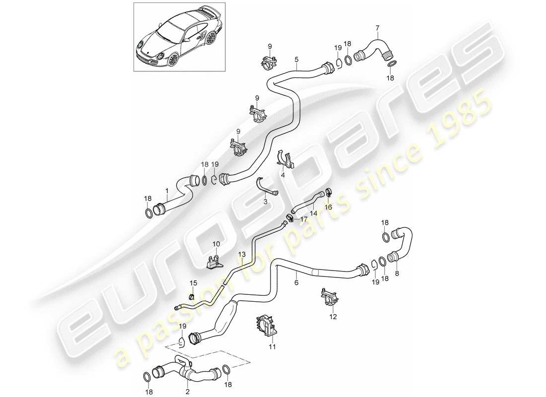 porsche 911 t/gt2rs (2012) water cooling 1 parts diagram