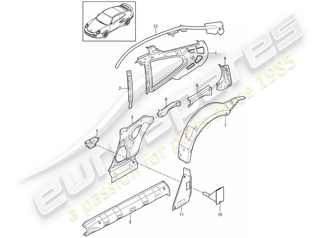 porsche 911 t/gt2rs (2012) side panel parts diagram