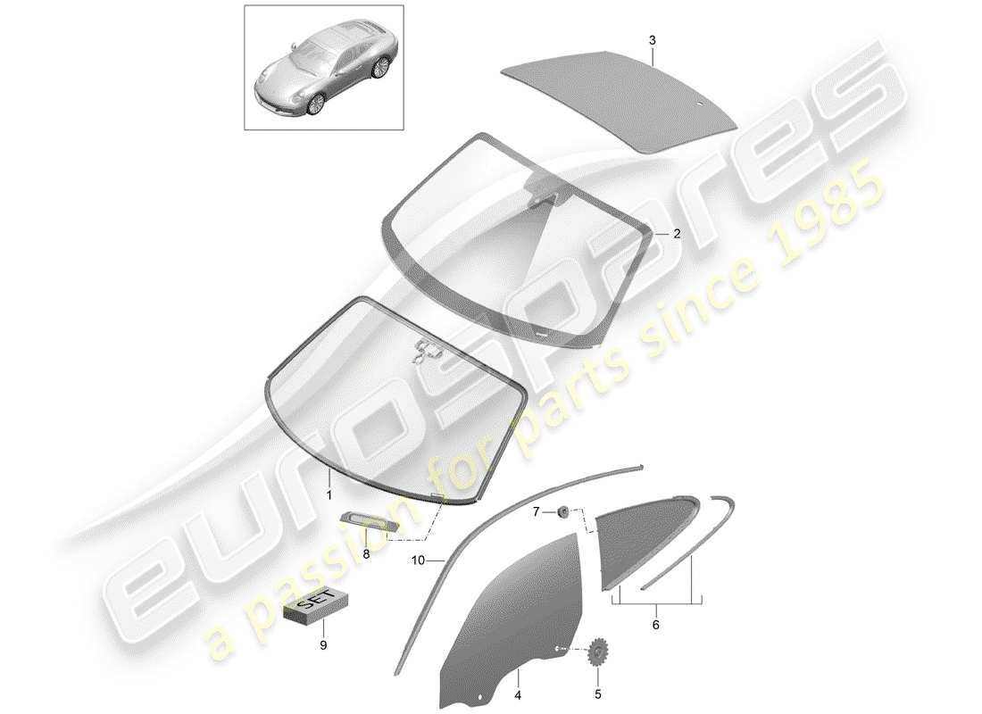 porsche 991 gen. 2 (2019) windshield glass part diagram