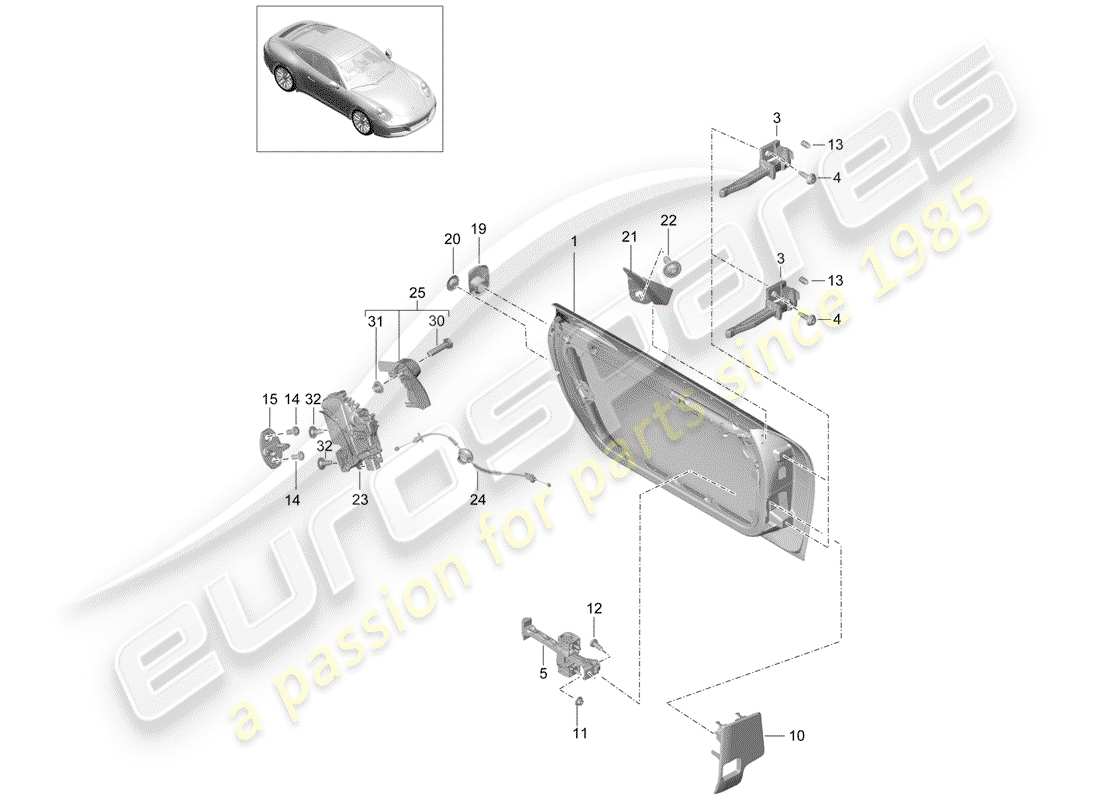 porsche 991 gen. 2 (2019) door shell part diagram