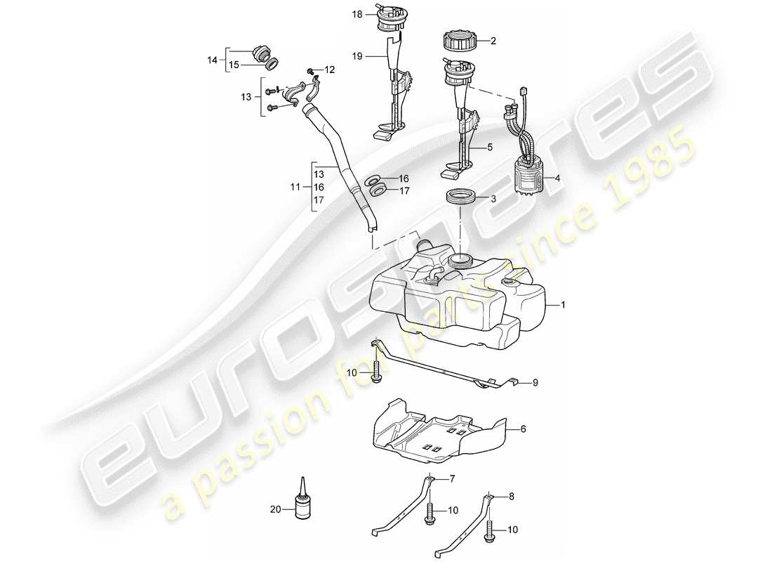 porsche cayman 987 (2006) fuel tank parts diagram