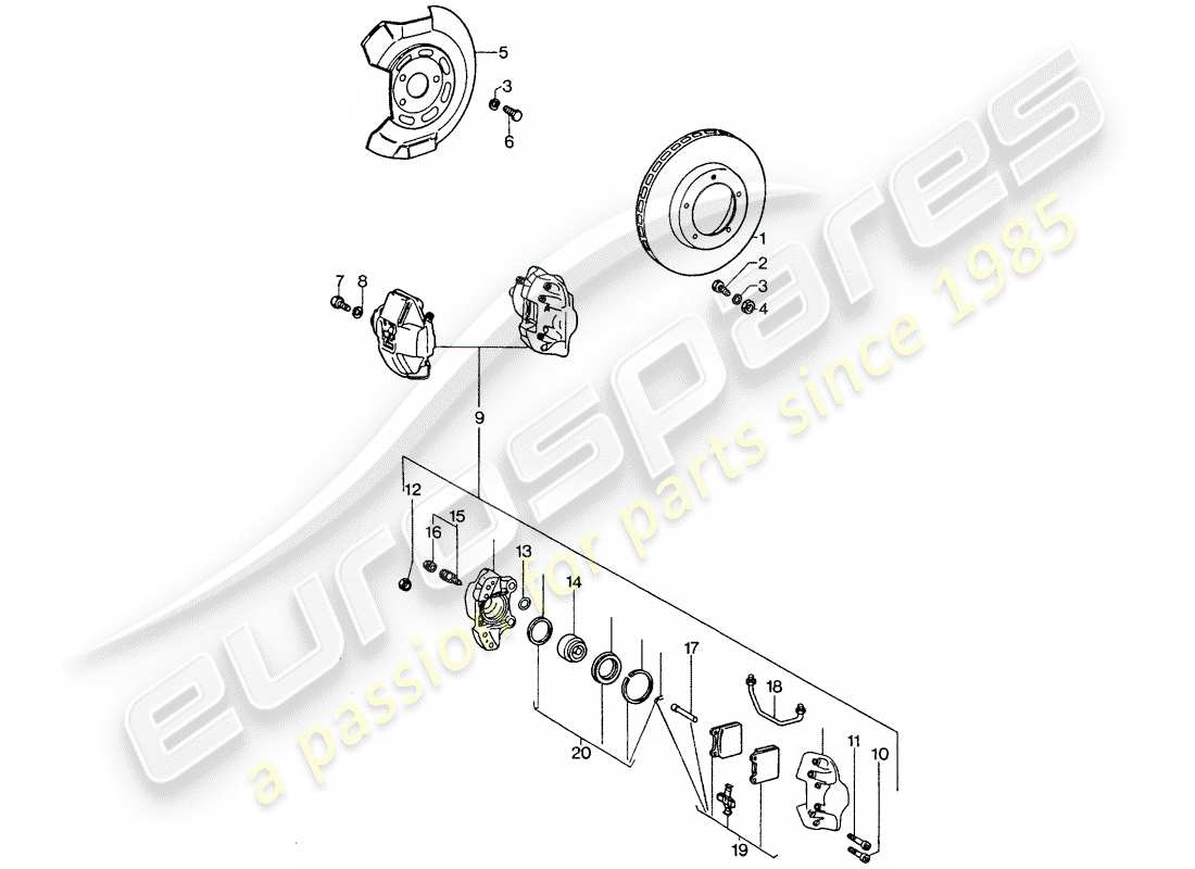 porsche 911 turbo (1977) disc brakes part diagram